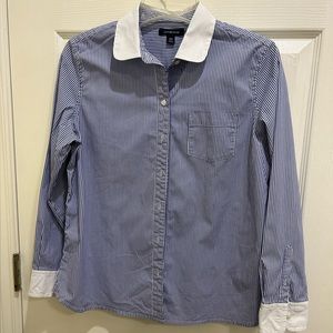 Lands’ end women wrinkle free bottom front long sleeve shirt collar pre-own